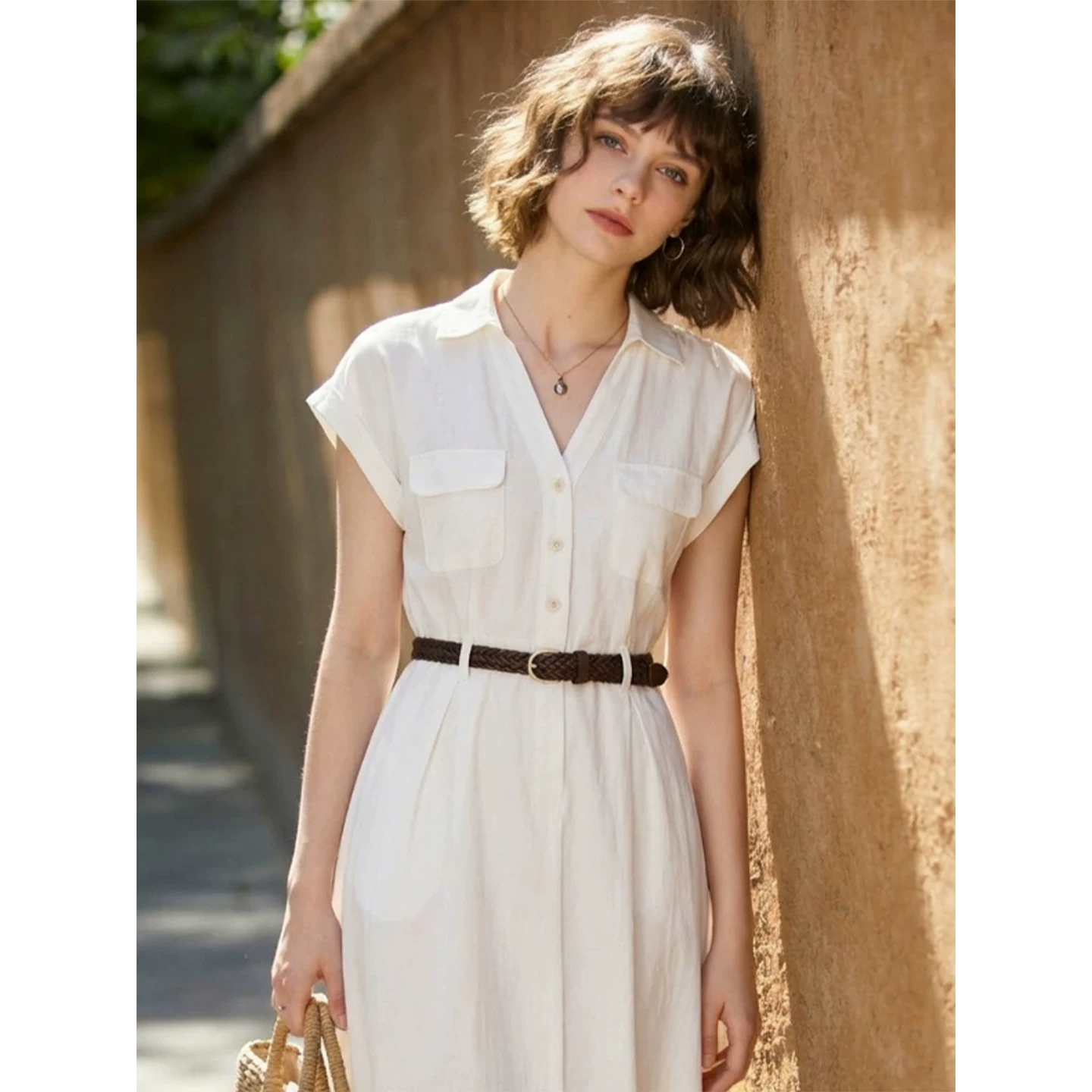 Tencel linen shirt dress women's 2026 summer new old money style waist slimming commuting high-end long skirt Tencel linen shirt dress women's 2026 summer new old money style waist slimming commuting high-end long skirt