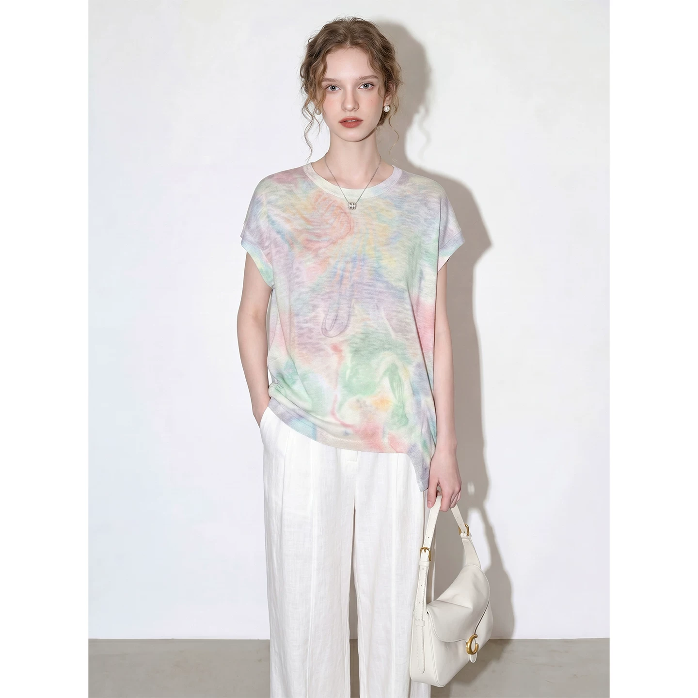 Lazy style smudged printed short-sleeved T-shirt for women 2026 new summer style simple style versatile loose slimming top Lazy style smudged printed short-sleeved T-shirt for women 2026 new summer style simple style versatile loose slimming top