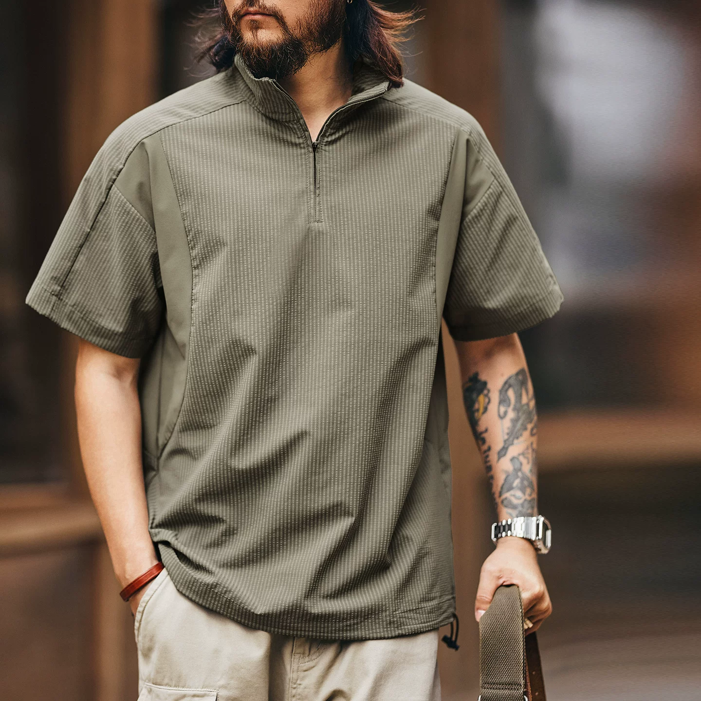 Green Deer 2026 summer thin outdoor cycling half-zip quick-drying short-sleeved Polo shirt men's casual T-shirt top Green Deer 2026 summer thin outdoor cycling half-zip quick-drying short-sleeved Polo shirt men's casual T-shirt top