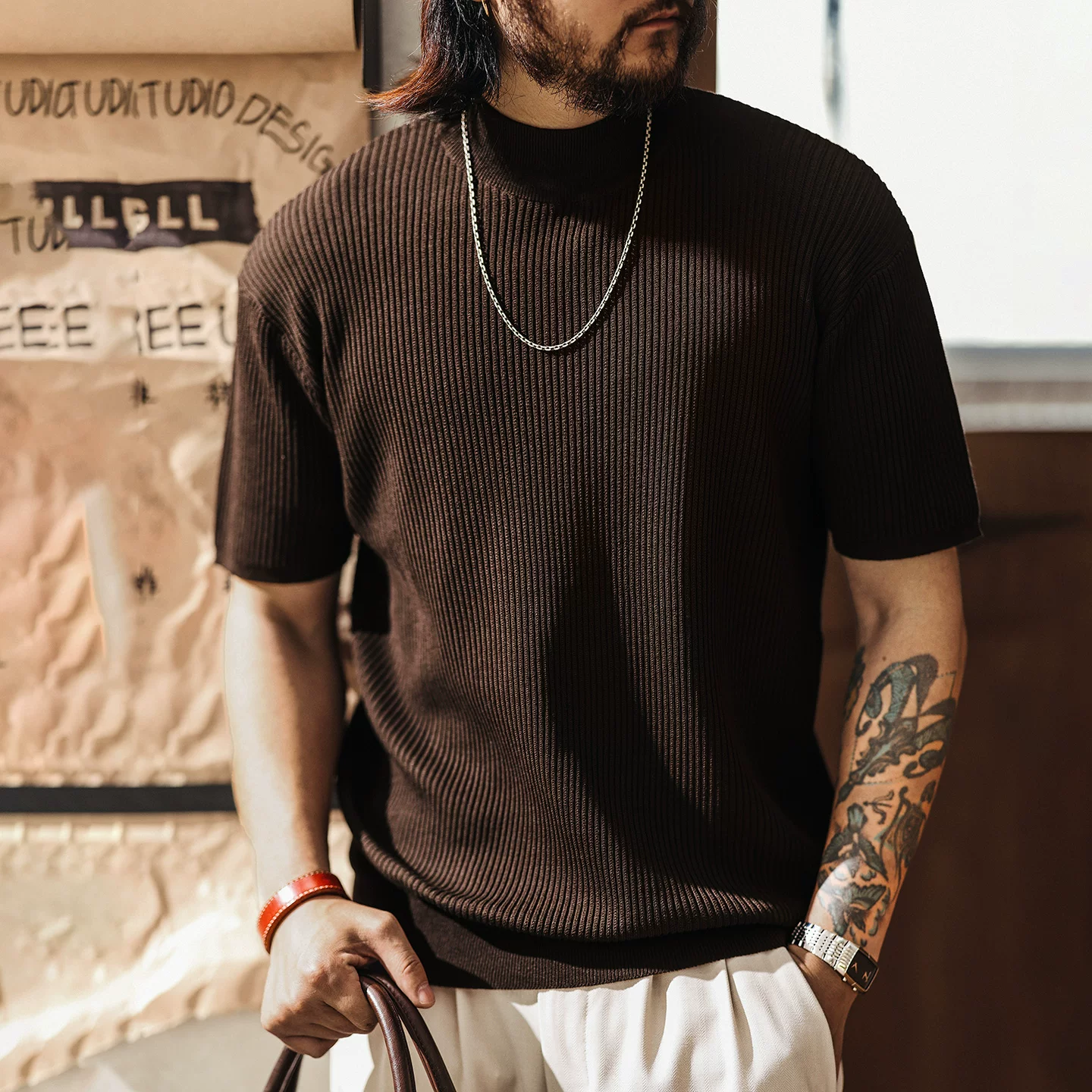 Green deer pit texture knitted short-sleeved T-shirt men's summer fashion brand cool casual cool half turtleneck T-shirt Green deer pit texture knitted short-sleeved T-shirt men's summer fashion brand cool casual cool half turtleneck T-shirt
