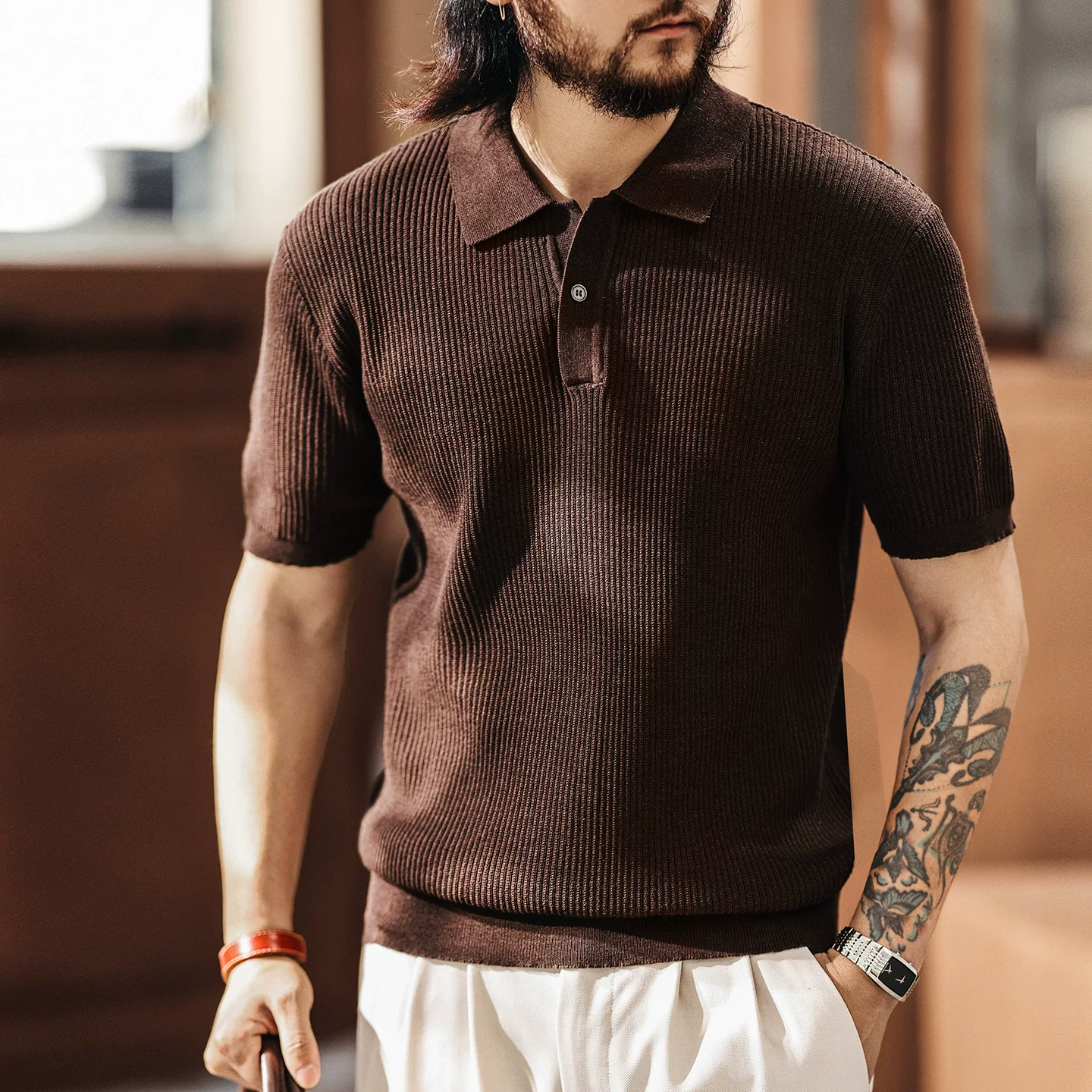 Green Deer Retro Maury Old Money Style Knitted T-Shirt Men's Summer Trendy Brand Polo Shirt Short Sleeve Loose Top Men Green Deer Retro Maury Old Money Style Knitted T-Shirt Men's Summer Trendy Brand Polo Shirt Short Sleeve Loose Top Men