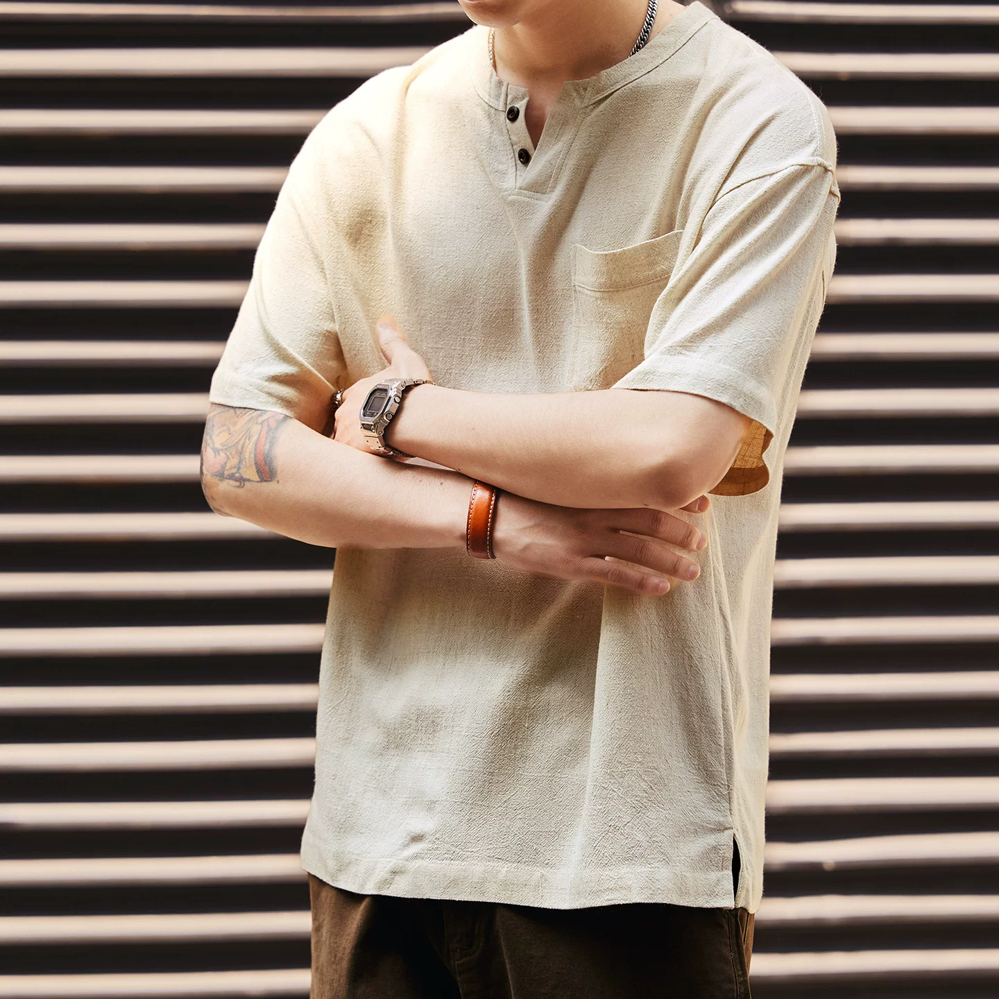 Green Deer American Retro Linen Henley Collar Short Sleeve T-Shirt Men's 2026 Summer Trendy Casual Breathable Polo Shirt Green Deer American Retro Linen Henley Collar Short Sleeve T-Shirt Men's 2026 Summer Trendy Casual Breathable Polo Shirt