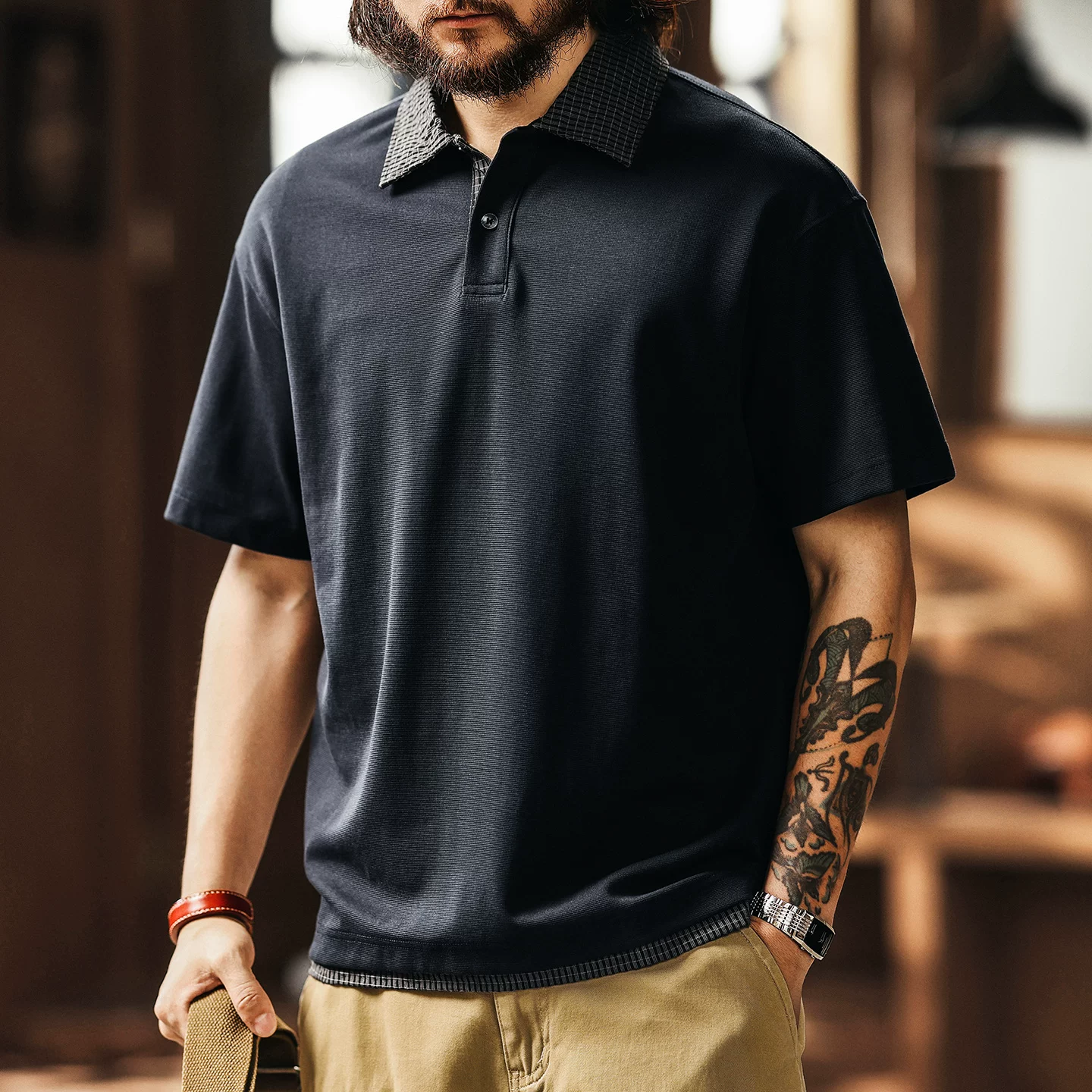 Green Deer American Retro Ice Feel Cotton Short Sleeve Polo Shirt Men's Summer Trendy Brand Loose Casual Fake Two-piece Top for Men Green Deer American Retro Ice Feel Cotton Short Sleeve Polo Shirt Men's Summer Trendy Brand Loose Casual Fake Two-piece Top for Men