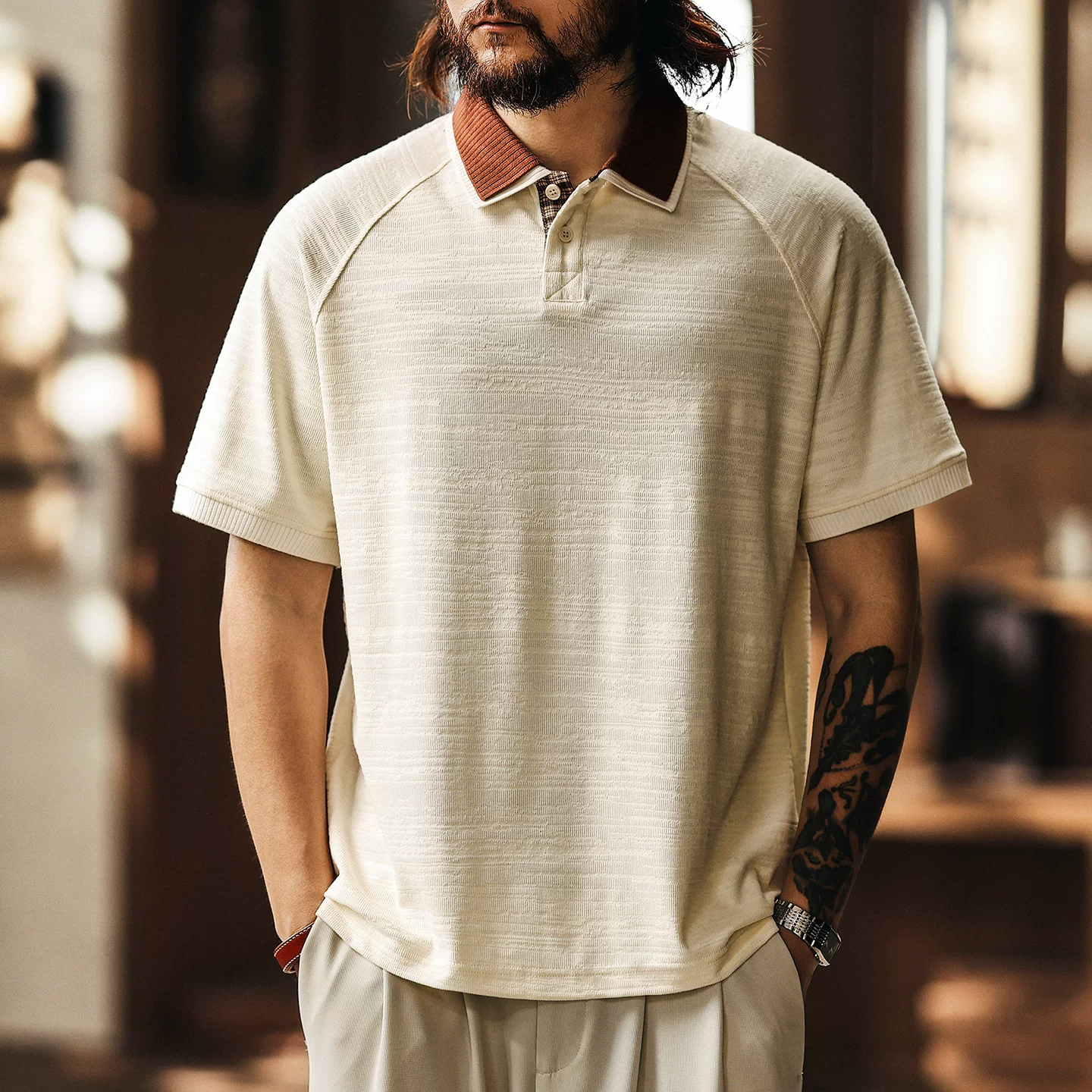 Green Deer American retro Murray old money style knitted jacquard Polo shirt men's summer trendy two-piece short-sleeved T-shirt Green Deer American retro Murray old money style knitted jacquard Polo shirt men's summer trendy two-piece short-sleeved T-shirt