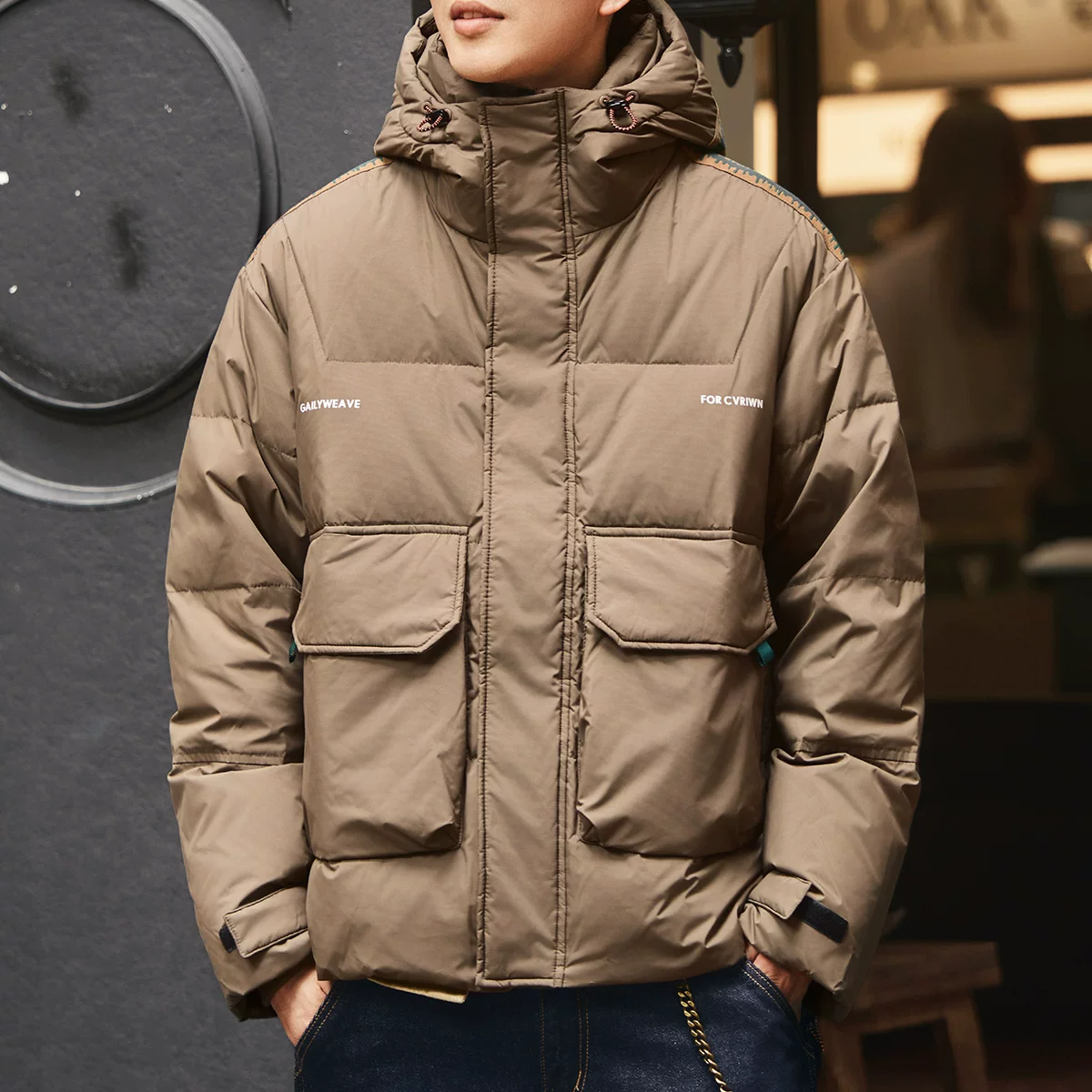 Green Deer American style workwear hooded down jacket for men 2026 winter new fashion brand white duck down thickened warm jacket Green Deer American style workwear hooded down jacket for men 2026 winter new fashion brand white duck down thickened warm jacket