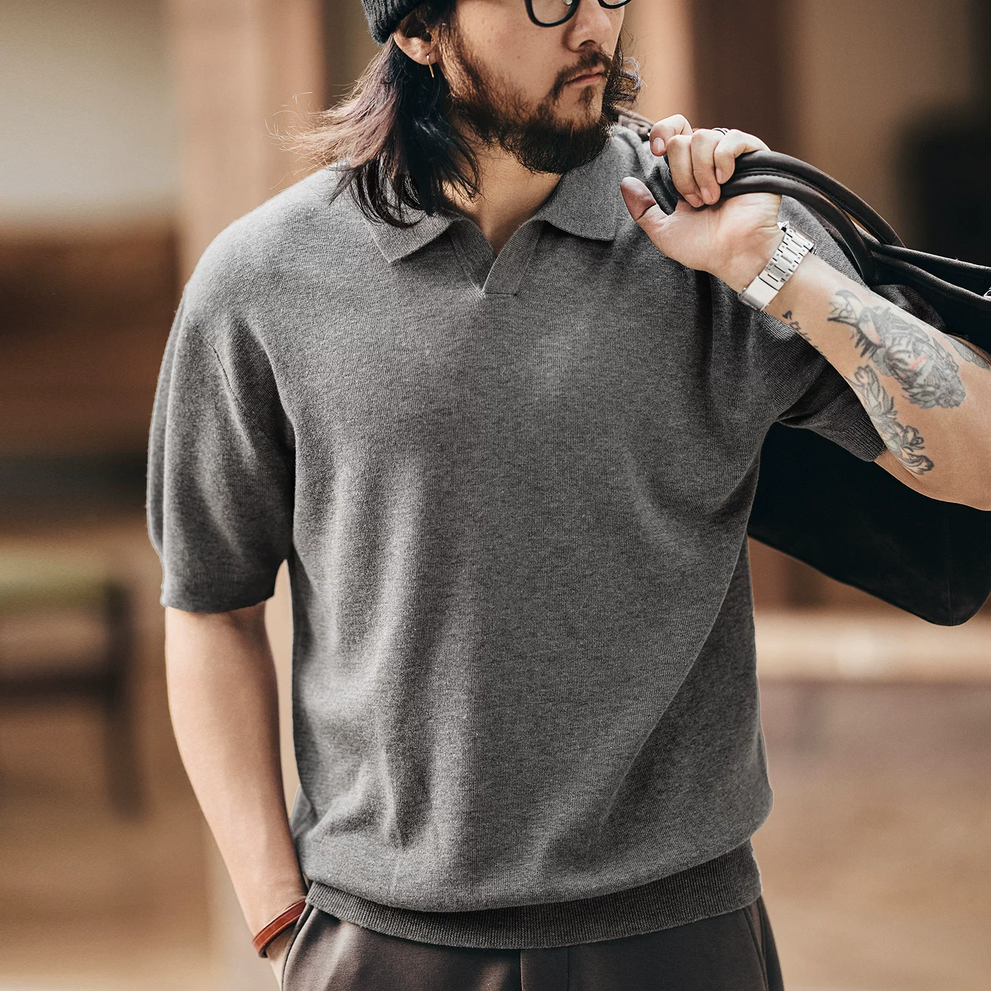 Green deer American seagull collar wool blended knitted soft waxy short-sleeved polo shirt for men in spring and summer old money style T-shirt Green deer American seagull collar wool blended knitted soft waxy short-sleeved polo shirt for men in spring and summer old money style T-shirt