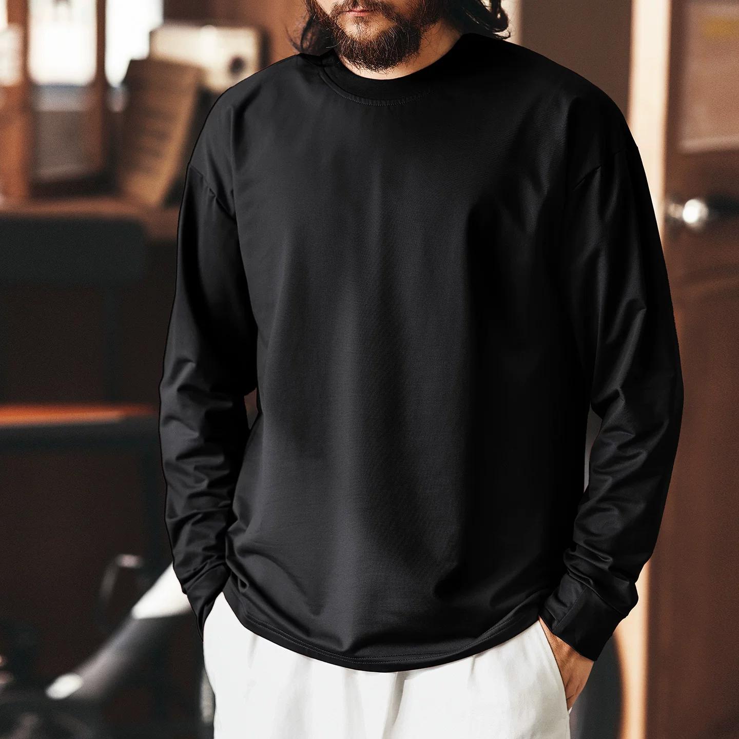 Green Deer American fashion brand ice silk casual long-sleeved T-shirt men's summer loose sports black quick-drying top men's clothing Green Deer American fashion brand ice silk casual long-sleeved T-shirt men's summer loose sports black quick-drying top men's clothing