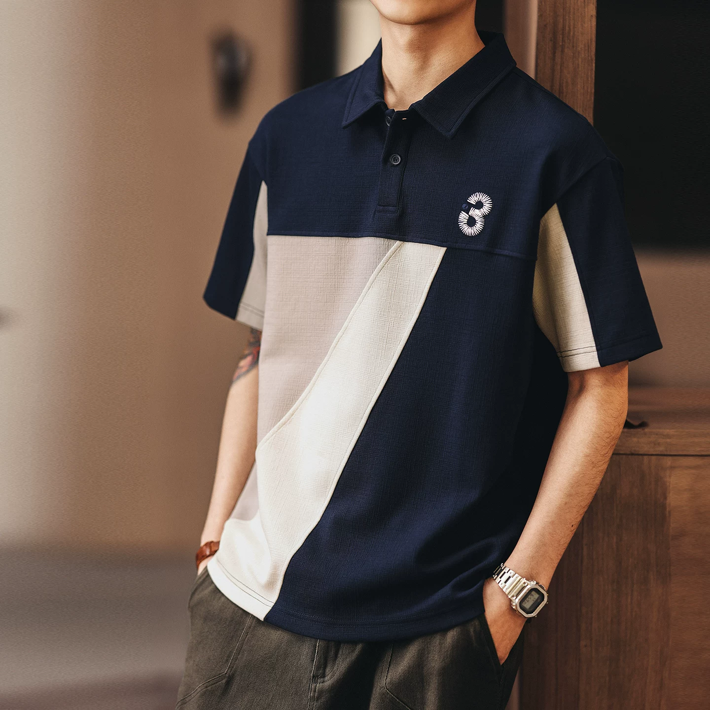 Green Deer American Fashion Brand Splicing Contrast Color Short Sleeve Polo Shirt Men's Summer Loose Casual Lapel Half Sleeve Men's Wear Green Deer American Fashion Brand Splicing Contrast Color Short Sleeve Polo Shirt Men's Summer Loose Casual Lapel Half Sleeve Men's Wear