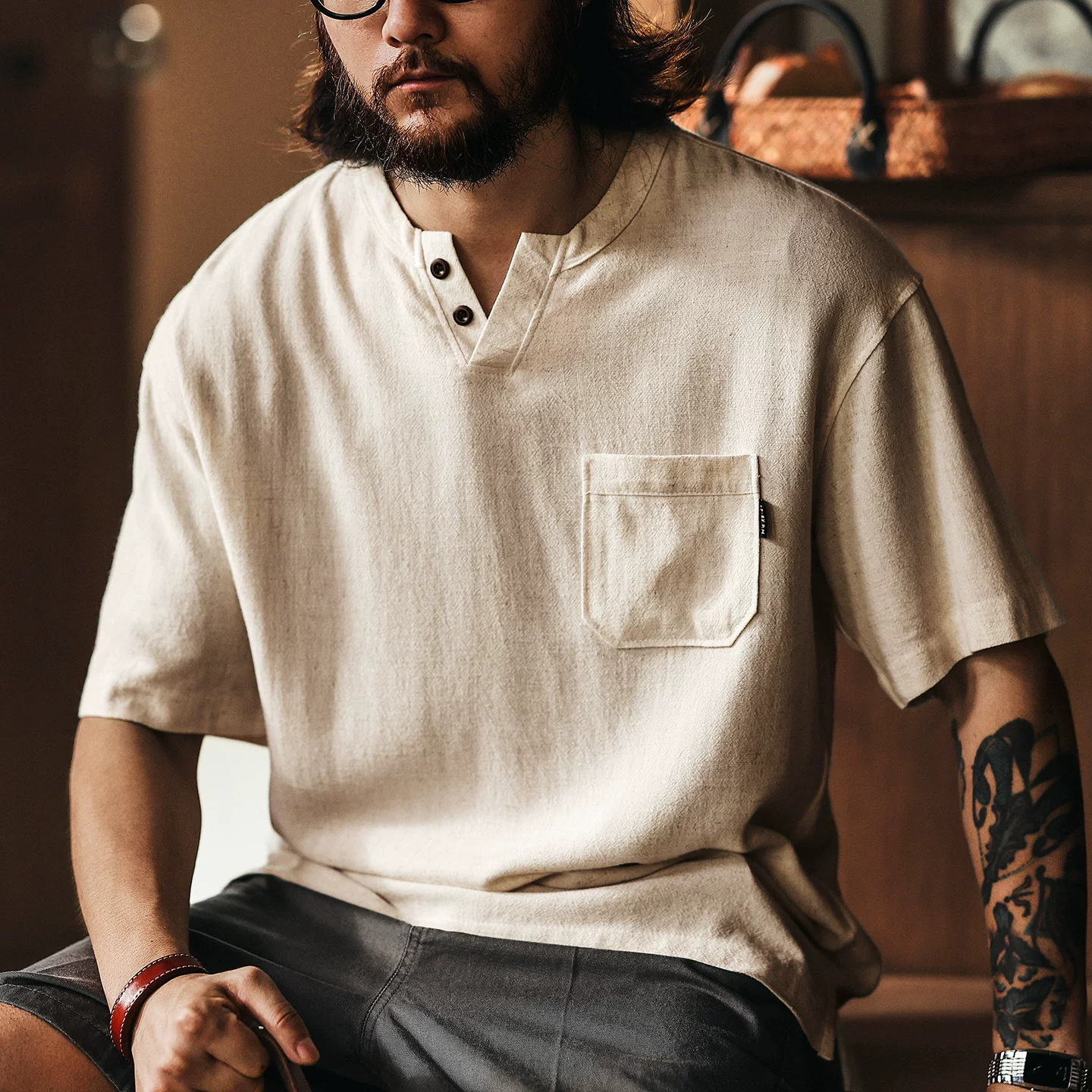 Green Deer American old money style Henry collar retro short-sleeved Polo shirt for men summer trendy brand loose top T-shirt for men Green Deer American old money style Henry collar retro short-sleeved Polo shirt for men summer trendy brand loose top T-shirt for men