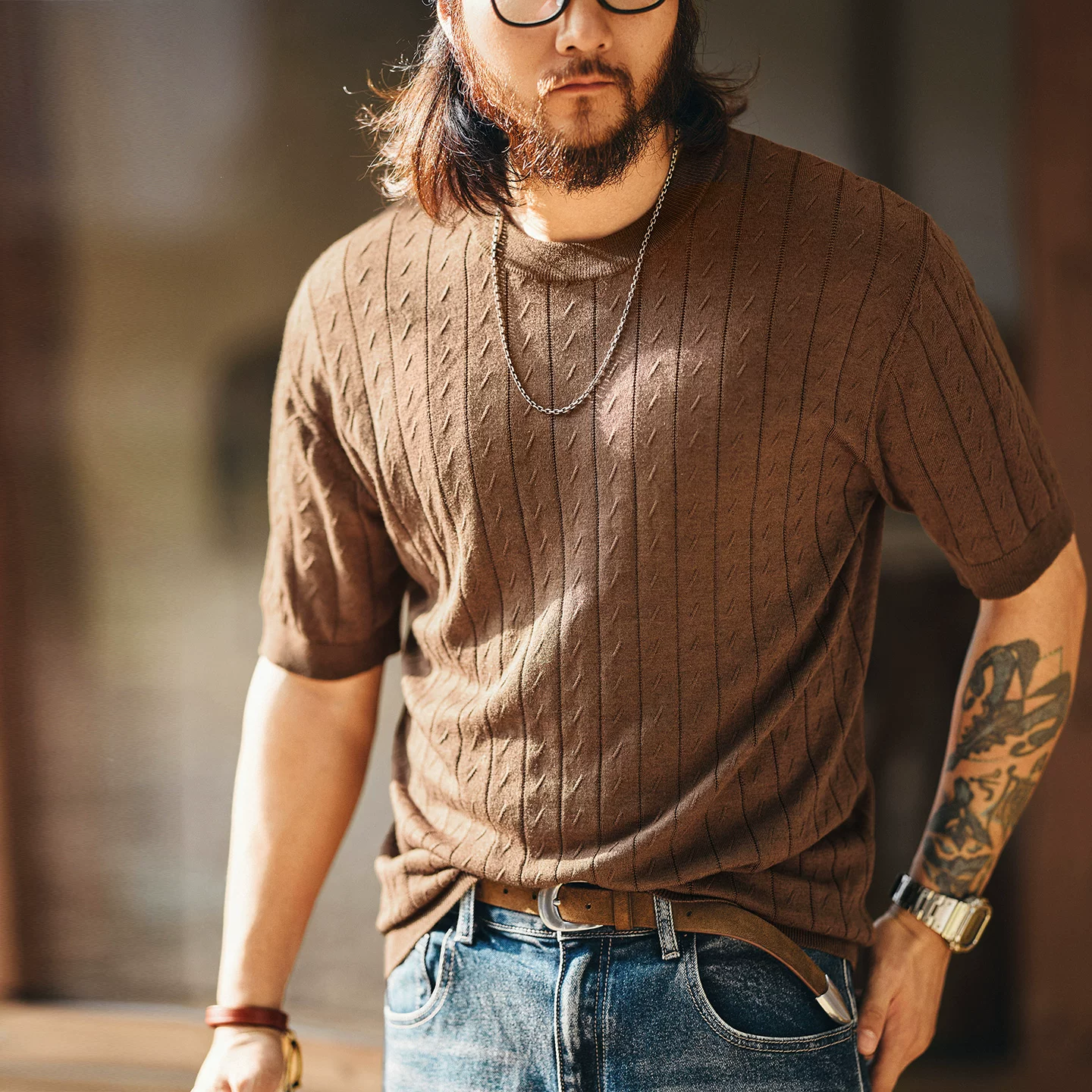 Green Deer American old money style jacquard knitted short-sleeved T-shirt sweater men's wool blend spring and summer round neck top Green Deer American old money style jacquard knitted short-sleeved T-shirt sweater men's wool blend spring and summer round neck top