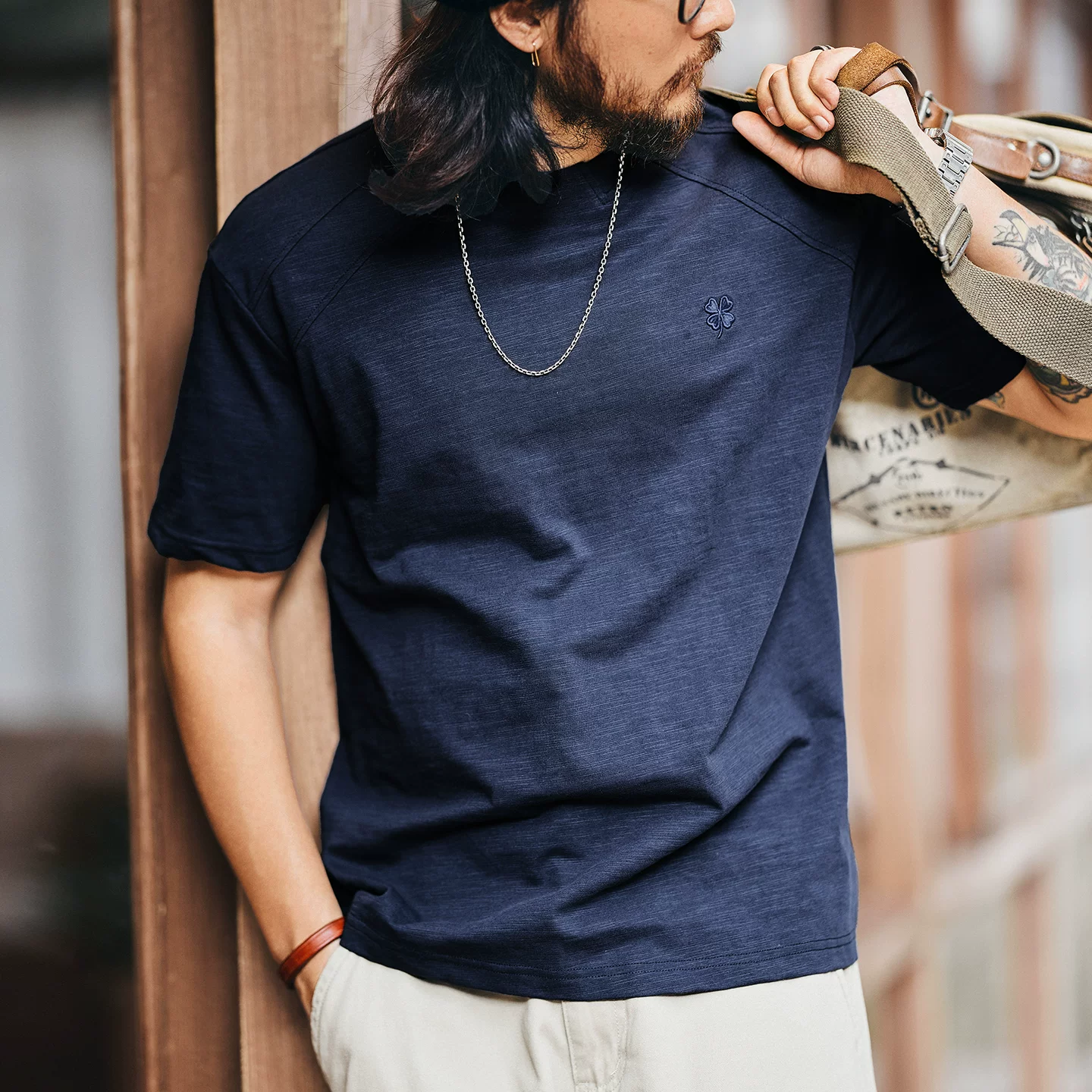 Green Deer American heavy retro bamboo cotton short-sleeved T-shirt men's spring and summer new loose embroidered round neck T-shirt Green Deer American heavy retro bamboo cotton short-sleeved T-shirt men's spring and summer new loose embroidered round neck T-shirt