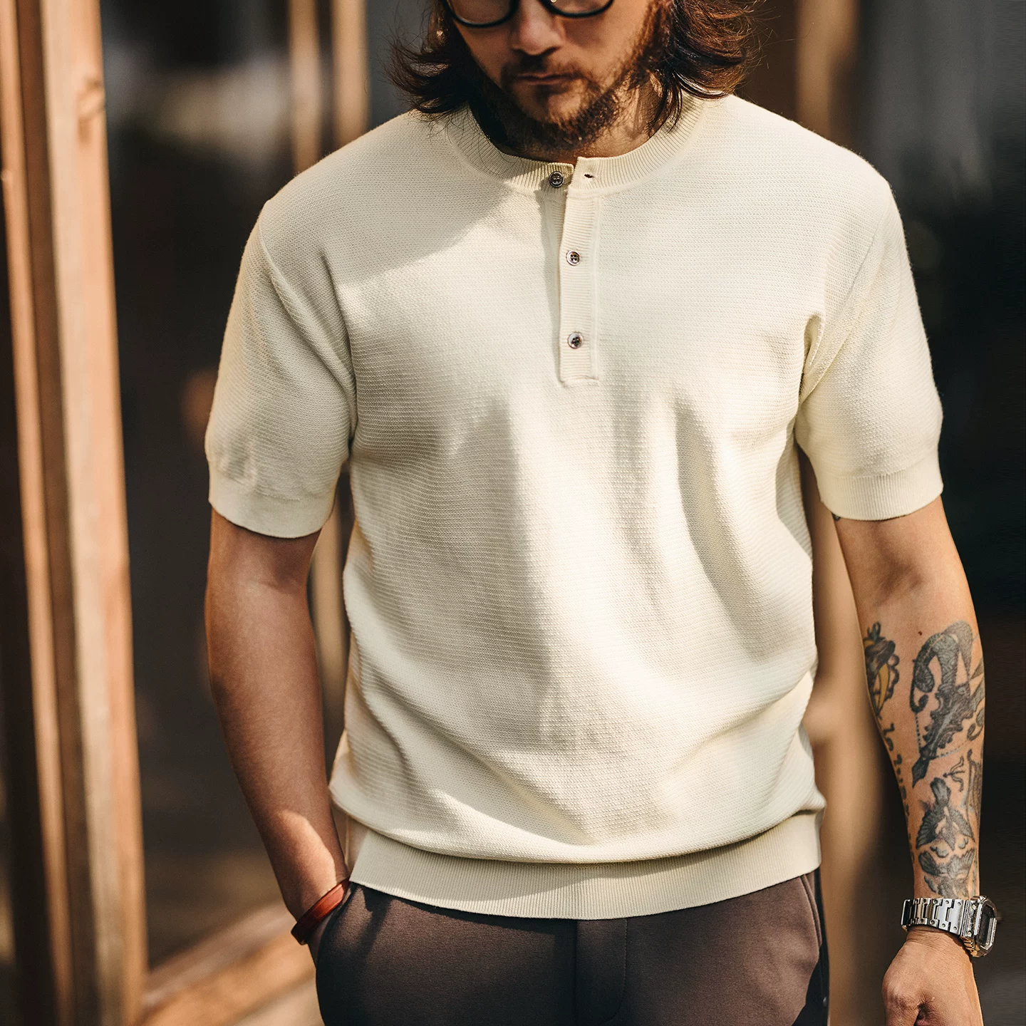 Green Deer high-end new Chinese style trendy brand Henry collar knitted short-sleeved T-shirt men's summer new casual breathable top Green Deer high-end new Chinese style trendy brand Henry collar knitted short-sleeved T-shirt men's summer new casual breathable top
