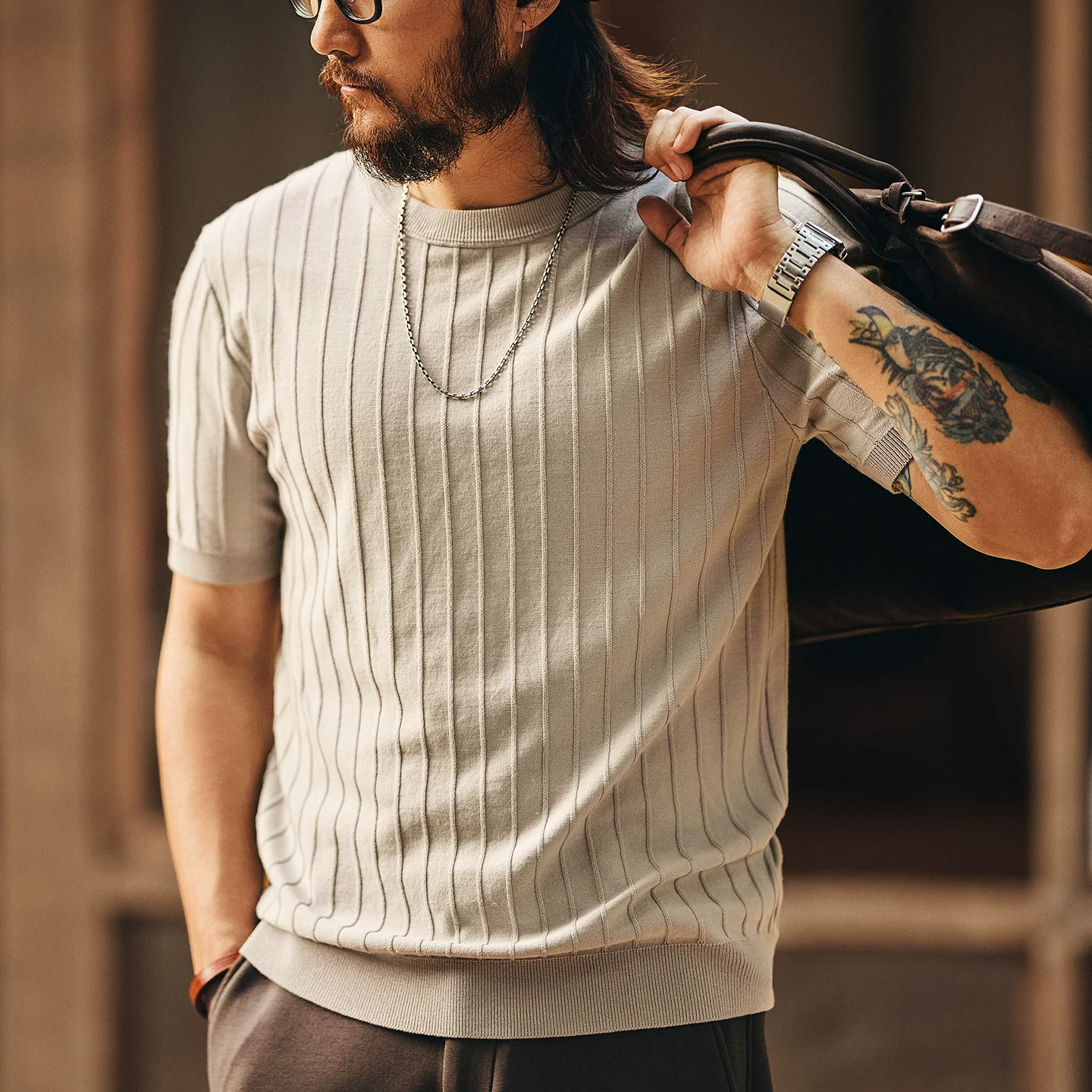 Green Deer high-end trendy brand French old money style knitted short-sleeved T-shirt men's 2026 summer new casual top Green Deer high-end trendy brand French old money style knitted short-sleeved T-shirt men's 2026 summer new casual top