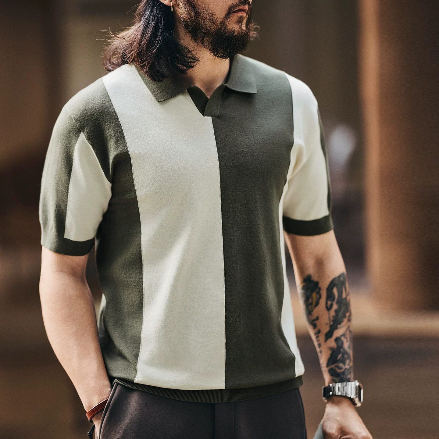 Green Deer high-end American retro color-blocking splicing short-sleeved Polo shirt for men's summer new breathable knitted T-shirt Green Deer high-end American retro color-blocking splicing short-sleeved Polo shirt for men's summer new breathable knitted T-shirt