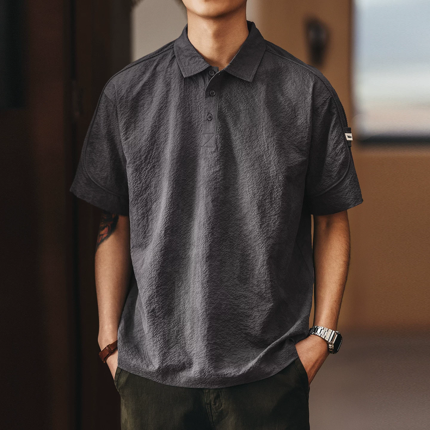 Green Deer high-end light and thin bubble texture quick-drying polo shirt men's summer fashion brand large size ice silk short-sleeved T-shirt Green Deer high-end light and thin bubble texture quick-drying polo shirt men's summer fashion brand large size ice silk short-sleeved T-shirt