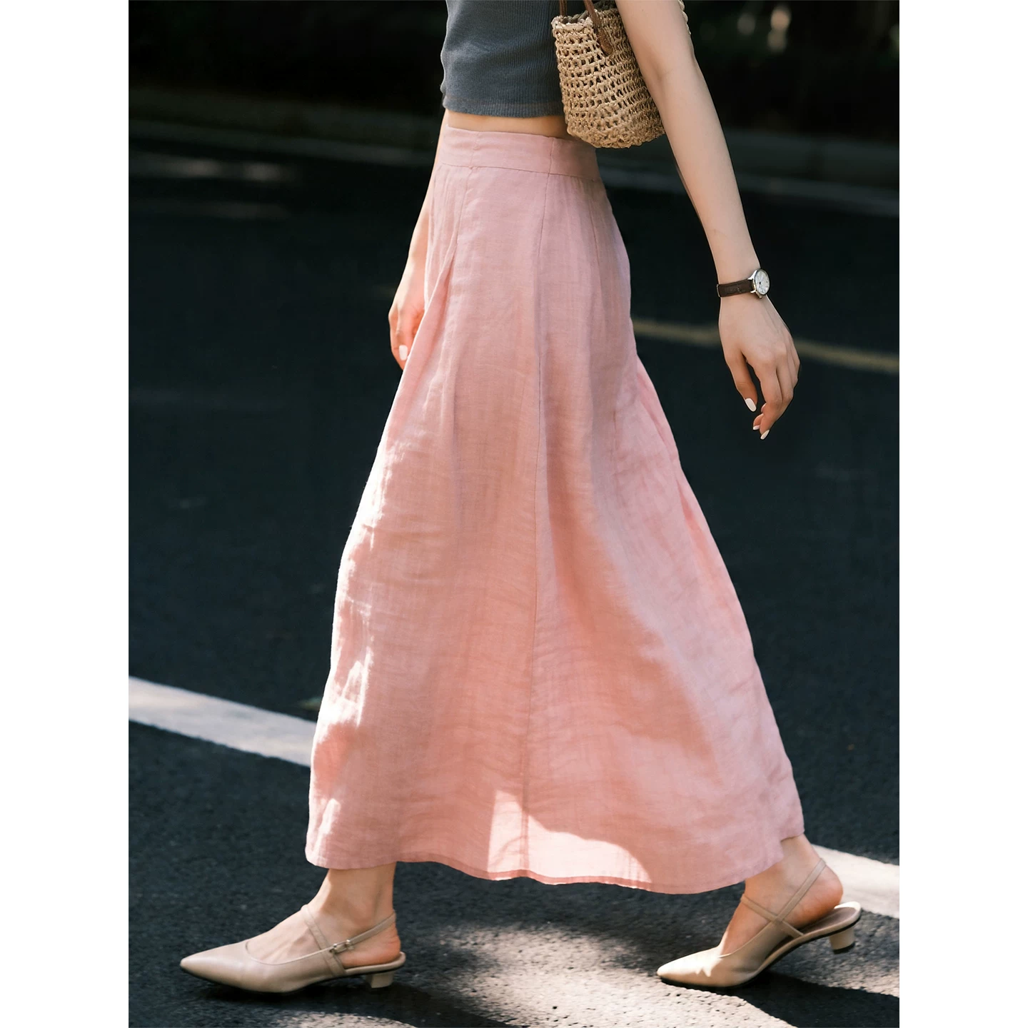Pink Simple Temperament Linen Skirt Women's 2026 Summer New High Waist A-Line Skirt Literary Style Long Skirt Pink Simple Temperament Linen Skirt Women's 2026 Summer New High Waist A-Line Skirt Literary Style Long Skirt