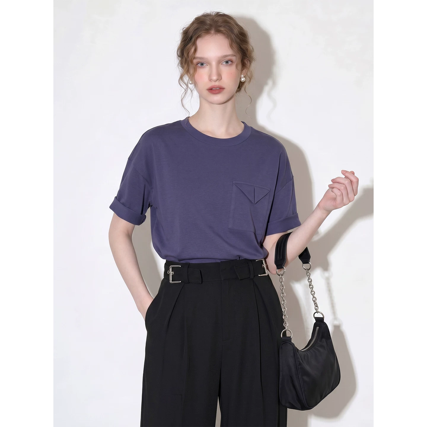 Purple cotton round neck short-sleeved T-shirt for women 2026 summer new style simple loose casual skin-friendly breathable top Purple cotton round neck short-sleeved T-shirt for women 2026 summer new style simple loose casual skin-friendly breathable top