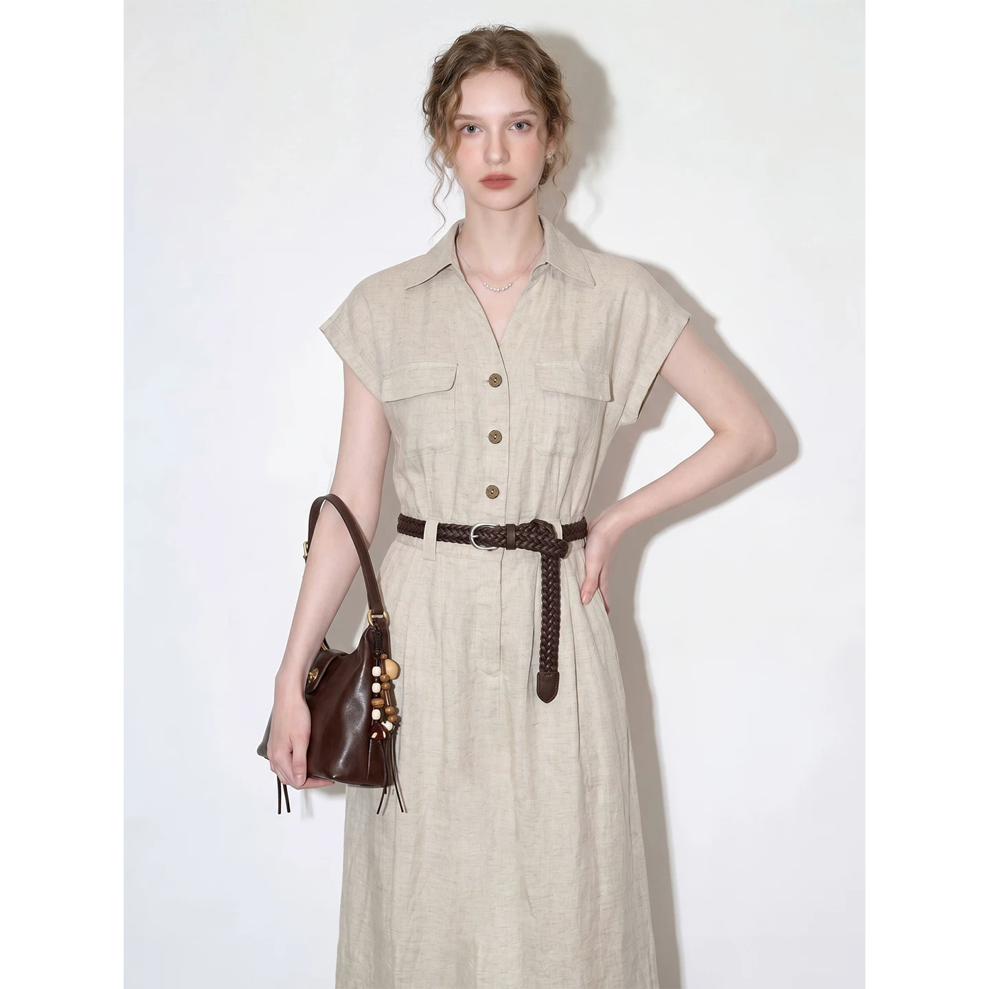 Hemp Natural Tencel Linen V Shirt Dress Women's 2026 Summer New Style Waist Slim Commuting Light Mature Long Skirt Hemp Natural Tencel Linen V Shirt Dress Women's 2026 Summer New Style Waist Slim Commuting Light Mature Long Skirt